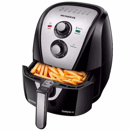 Fritadeira Elétrica Sem Óleo Air Fryer Mondial AFN40BI Family Inox 4L Preta/Inox - 220V