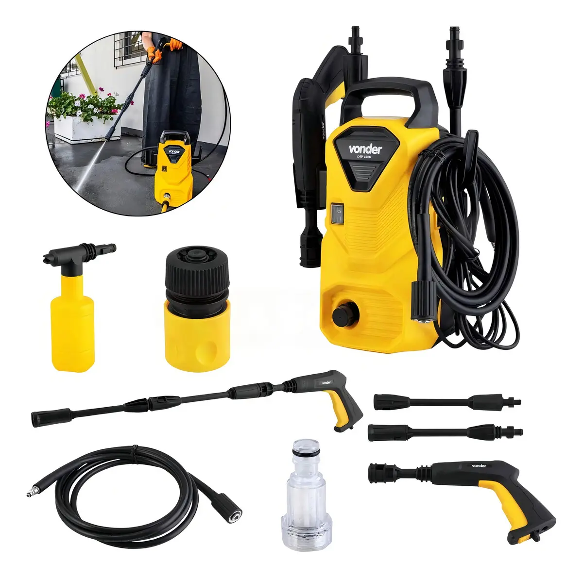Lavadora de Alta Pressão Vonder Leve LAV1300 Amarela e Preta 1200W - 2